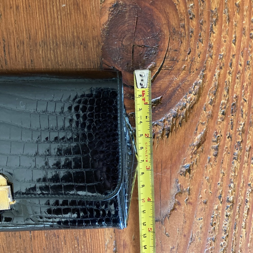 Vintage Susan Gail Patent Clutch Purse in Black, Mini, Croc Embossed - Picture 9 of 10